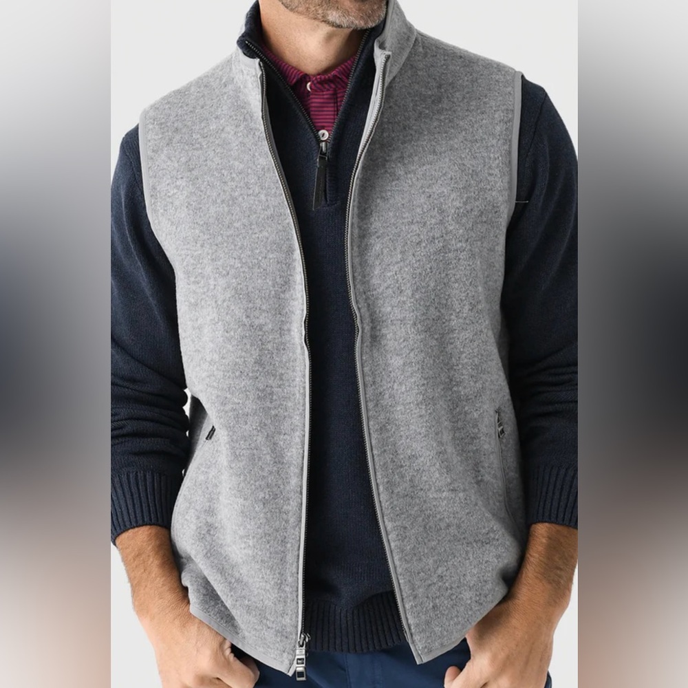Peter Millar British Gray Crown Flex Fleece Vest MF24Z20 Full-Zip - Picture 2 of 5